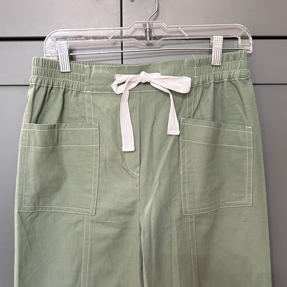 Women’s Sz M Green Wide-Leg Pants with White Drawstring - Picture 2 of 10